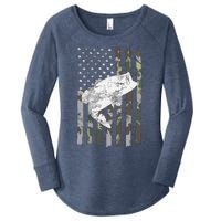 Fishing Camouflage US American Flag Bass Fish Fisherman Camo Women's Perfect Tri Tunic Long Sleeve Shirt