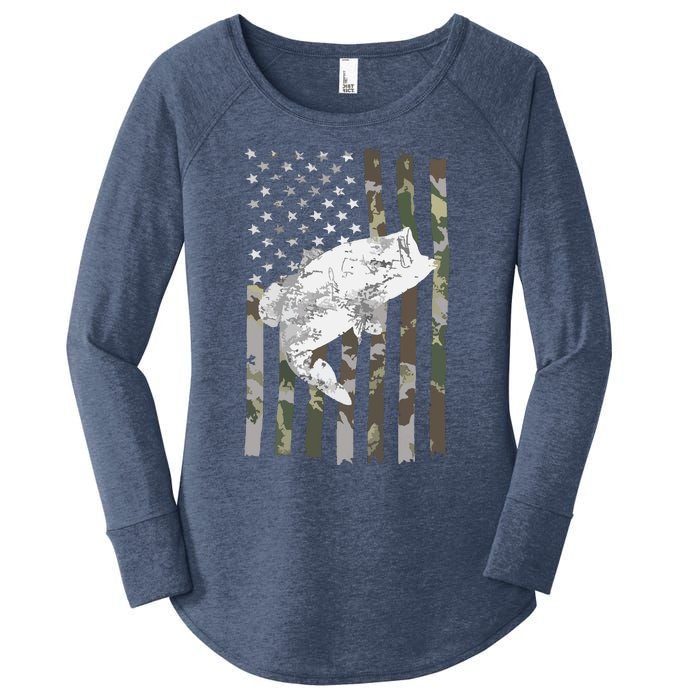 Fishing Camouflage US American Flag Bass Fish Fisherman Camo Women's Perfect Tri Tunic Long Sleeve Shirt