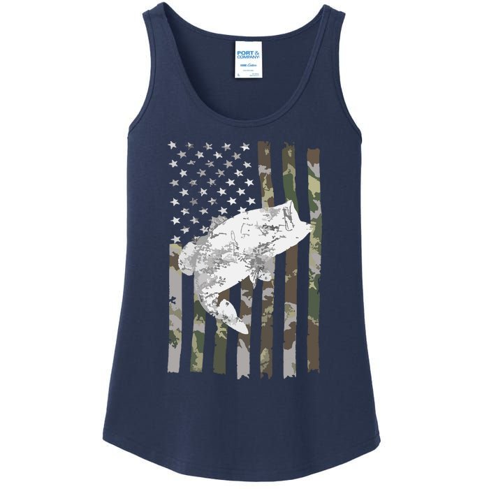 Fishing Camouflage US American Flag Bass Fish Fisherman Camo Ladies Essential Tank