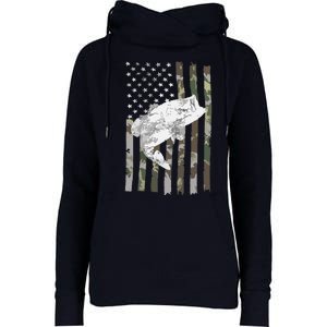 Fishing Camouflage US American Flag Bass Fish Fisherman Camo Womens Funnel Neck Pullover Hood