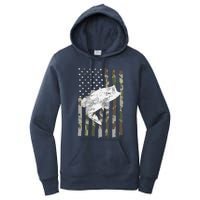 Fishing Camouflage US American Flag Bass Fish Fisherman Camo Women's Pullover Hoodie