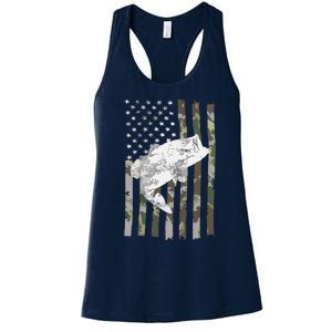 Fishing Camouflage US American Flag Bass Fish Fisherman Camo Women's Racerback Tank