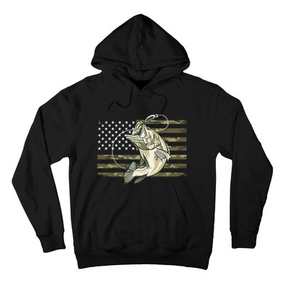 Fishing Camouflage Us American Flag Bass Fish Fisherman Camo Hoodie