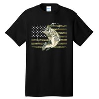 Fishing Camouflage Us American Flag Bass Fish Fisherman Camo Tall T-Shirt