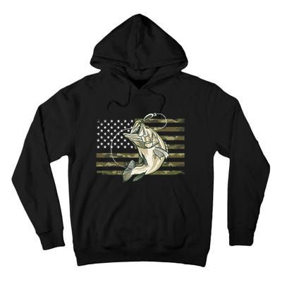 Fishing Camouflage Us American Flag Bass Fish Fisherman Camo Tall Hoodie