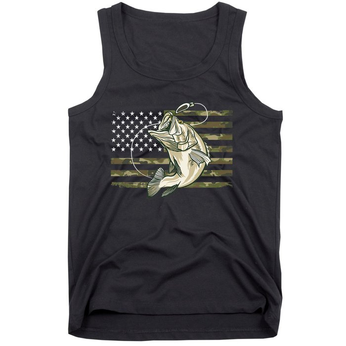 Fishing Camouflage Us American Flag Bass Fish Fisherman Camo Tank Top