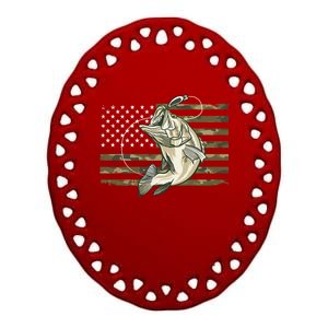 Fishing Camouflage Us American Flag Bass Fish Fisherman Camo Ceramic Oval Ornament