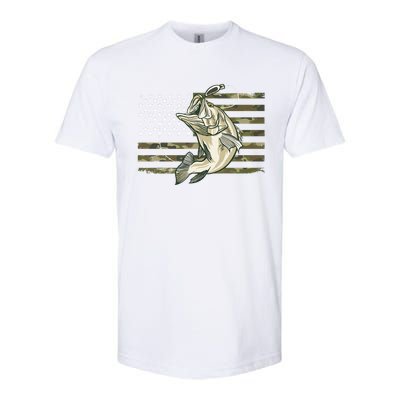 Fishing Camouflage Us American Flag Bass Fish Fisherman Camo Softstyle CVC T-Shirt