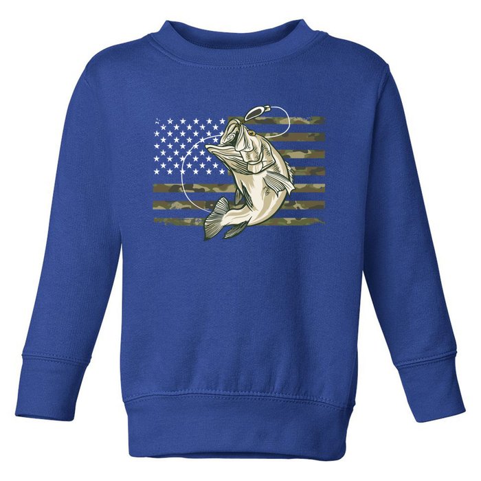 Fishing Camouflage Us American Flag Bass Fish Fisher Camo Gift Toddler Sweatshirt