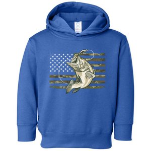 Fishing Camouflage Us American Flag Bass Fish Fisher Camo Gift Toddler Hoodie