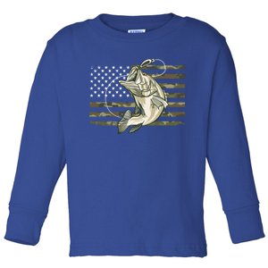 Fishing Camouflage Us American Flag Bass Fish Fisher Camo Gift Toddler Long Sleeve Shirt