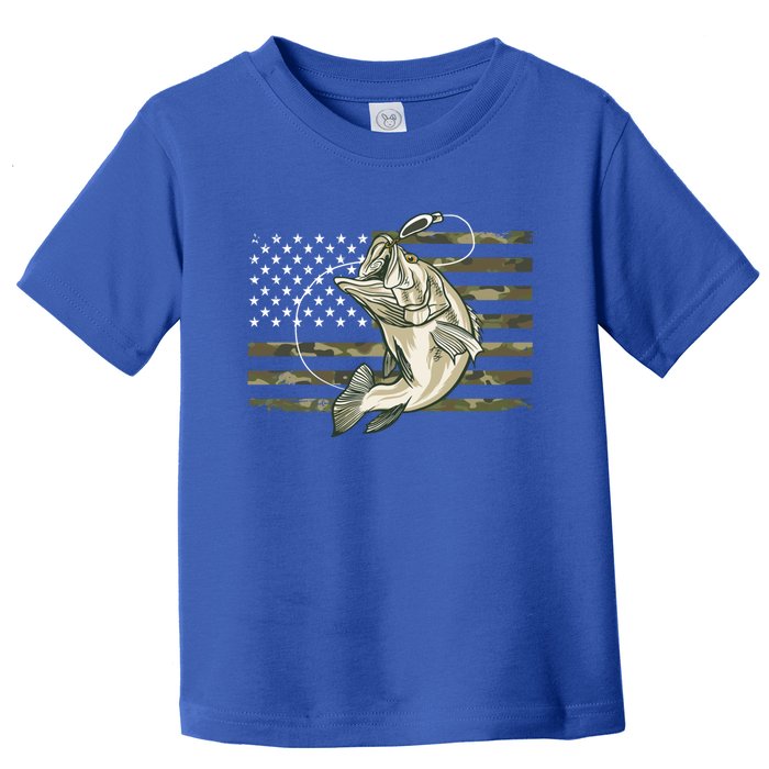 Fishing Camouflage Us American Flag Bass Fish Fisher Camo Gift Toddler T-Shirt