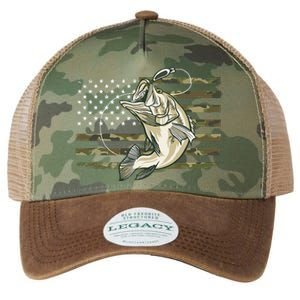 Fishing Camouflage US American Flag Bass Fish Fisherman Camo Legacy Tie Dye Trucker Hat