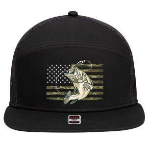 Fishing Camouflage US American Flag Bass Fish Fisherman Camo 7 Panel Mesh Trucker Snapback Hat