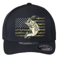 Fishing Camouflage US American Flag Bass Fish Fisherman Camo Flexfit Unipanel Trucker Cap