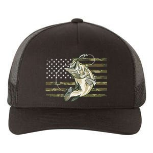 Fishing Camouflage US American Flag Bass Fish Fisherman Camo Yupoong Adult 5-Panel Trucker Hat