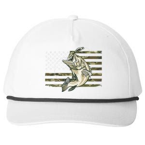 Fishing Camouflage US American Flag Bass Fish Fisherman Camo Snapback Five-Panel Rope Hat