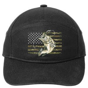 Fishing Camouflage US American Flag Bass Fish Fisherman Camo 7-Panel Snapback Hat