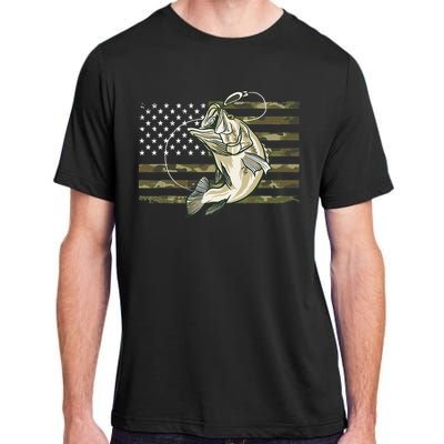 Fishing Camouflage US American Flag Bass Fish Fisherman Camo Adult ChromaSoft Performance T-Shirt