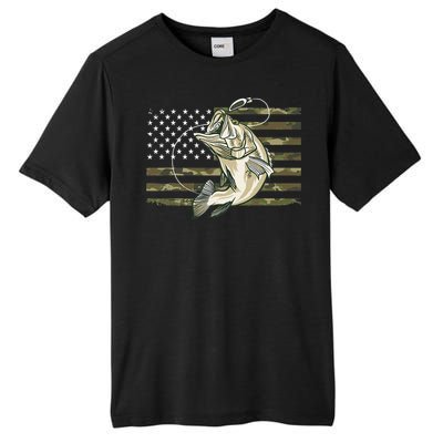 Fishing Camouflage US American Flag Bass Fish Fisherman Camo Tall Fusion ChromaSoft Performance T-Shirt