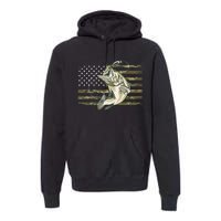 Fishing Camouflage US American Flag Bass Fish Fisherman Camo Premium Hoodie