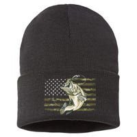 Fishing Camouflage US American Flag Bass Fish Fisherman Camo Sustainable Knit Beanie