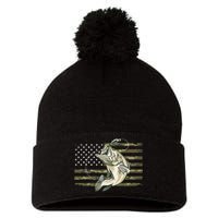 Fishing Camouflage US American Flag Bass Fish Fisherman Camo Pom Pom 12in Knit Beanie