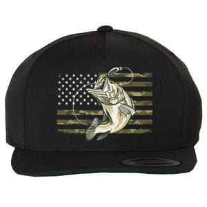 Fishing Camouflage US American Flag Bass Fish Fisherman Camo Wool Snapback Cap