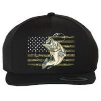 Fishing Camouflage US American Flag Bass Fish Fisherman Camo Wool Snapback Cap