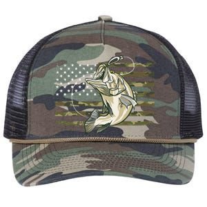 Fishing Camouflage US American Flag Bass Fish Fisherman Camo Retro Rope Trucker Hat Cap