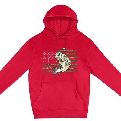 Fishing Camouflage US American Flag Bass Fish Fisherman Camo Premium Pullover Hoodie