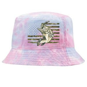 Fishing Camouflage US American Flag Bass Fish Fisherman Camo Tie-Dyed Bucket Hat