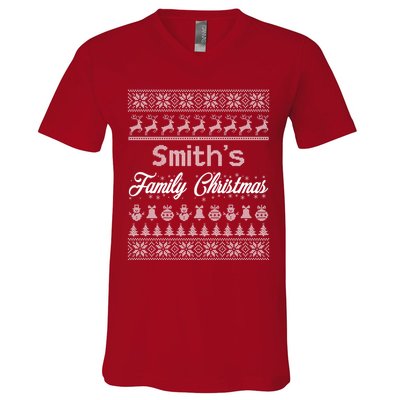 Custom Family Christmas Ugly Sweater Personalized V-Neck T-Shirt
