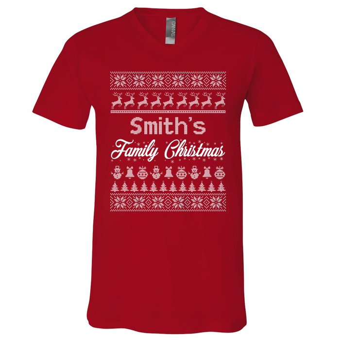 Custom Family Christmas Ugly Sweater Personalized V-Neck T-Shirt