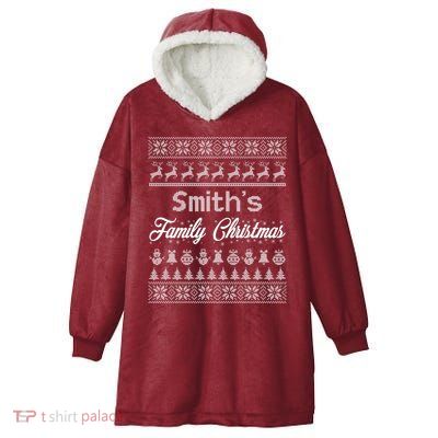 Custom Family Christmas Ugly Sweater Personalized Hooded Wearable Blanket