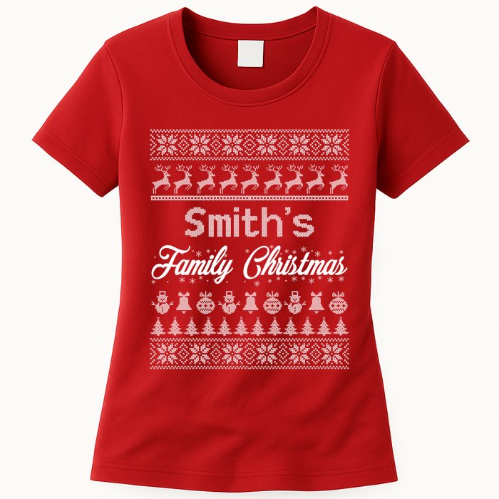 Custom Family Christmas Ugly Sweater Personalized Womens T-Shirt