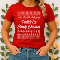 Custom Family Christmas Ugly Sweater Personalized Womens T-Shirt