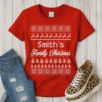 Custom Family Christmas Ugly Sweater Personalized Womens T-Shirt