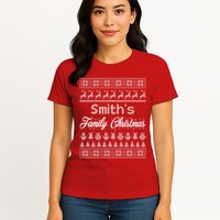Custom Family Christmas Ugly Sweater Personalized Womens T-Shirt