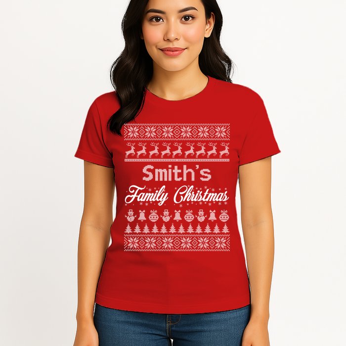Custom Family Christmas Ugly Sweater Personalized Womens T-Shirt