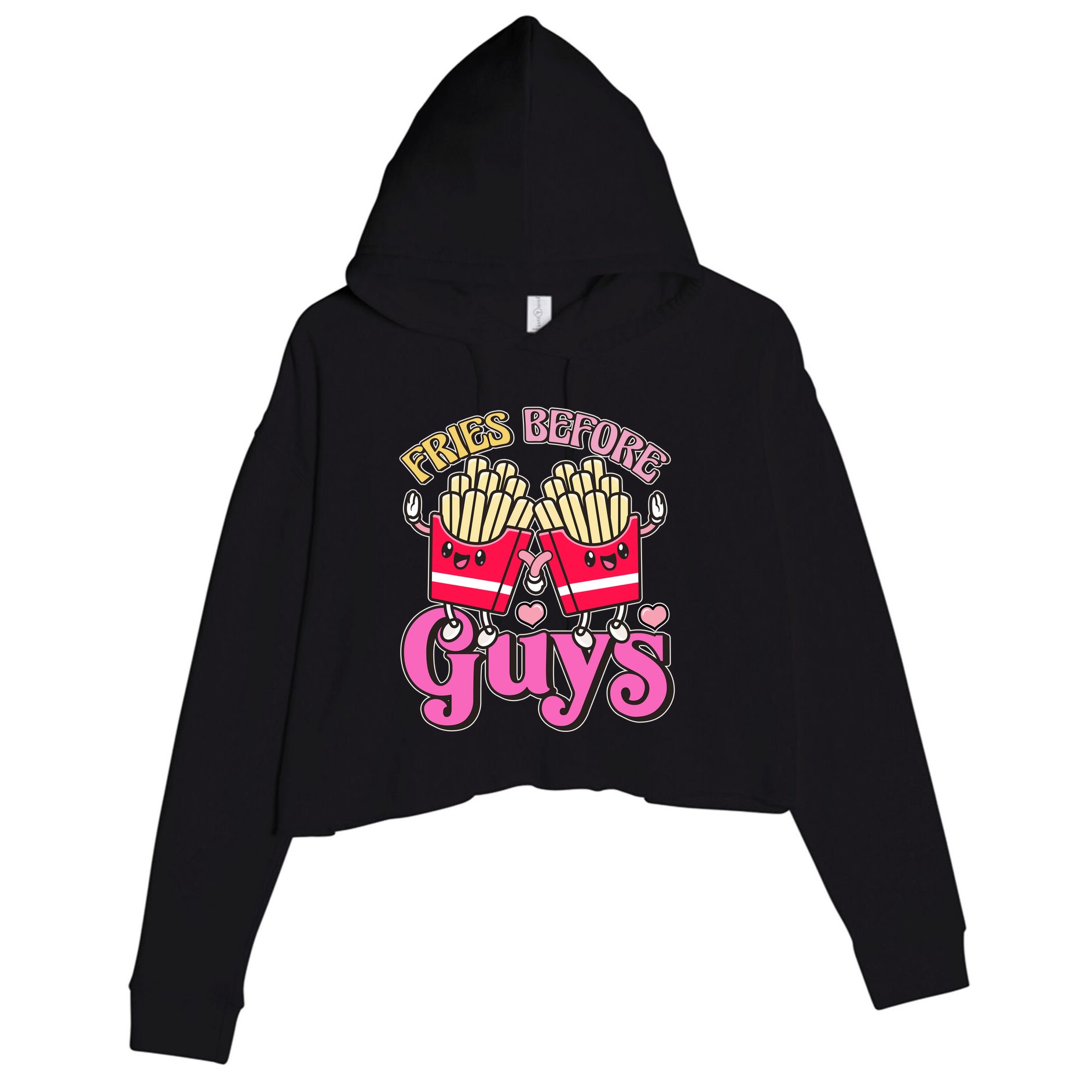 Funny Cute Valentines Day Fries Before Guys Crop Fleece Hoodie
