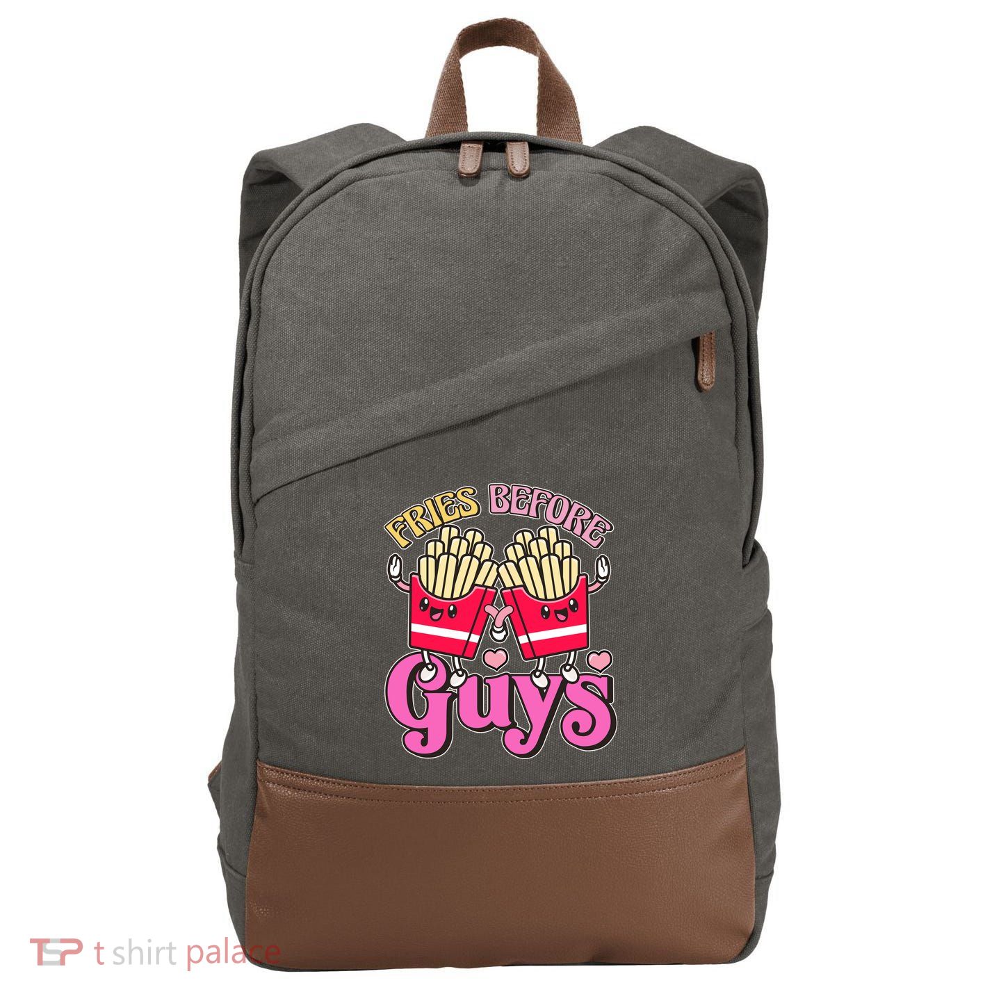Funny Cute Valentines Day Fries Before Guys Cotton Canvas Backpack