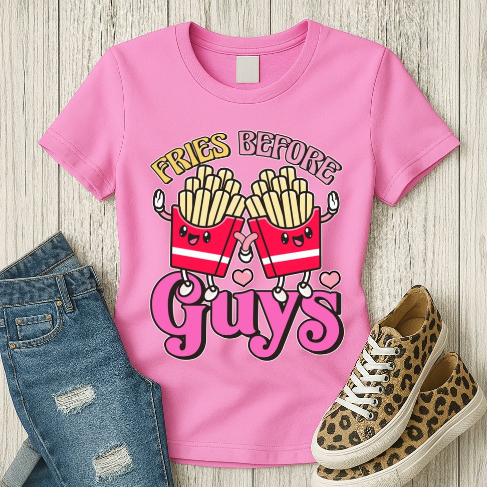 Funny Cute Valentines Day Fries Before Guys Womens T-Shirt