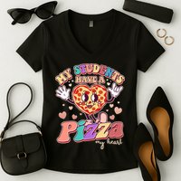 Funny Cute Valentines Day My Students Have A Pizza My Heart Women's V-Neck T-Shirt