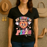 Funny Cute Valentines Day My Students Have A Pizza My Heart Women's V-Neck T-Shirt