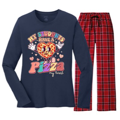 Funny Cute Valentines Day My Students Have A Pizza My Heart Women's Long Sleeve Flannel Pajama Set 