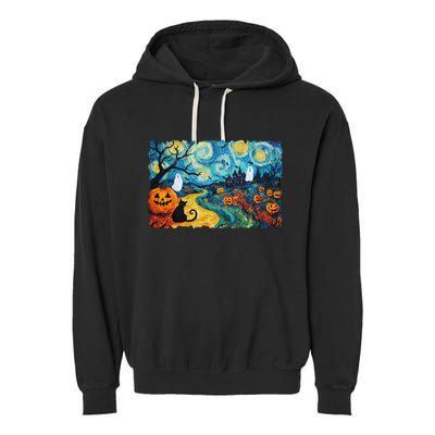 Funny Classic Van Gogh Inspired Halloween Scene Garment-Dyed Fleece Hoodie