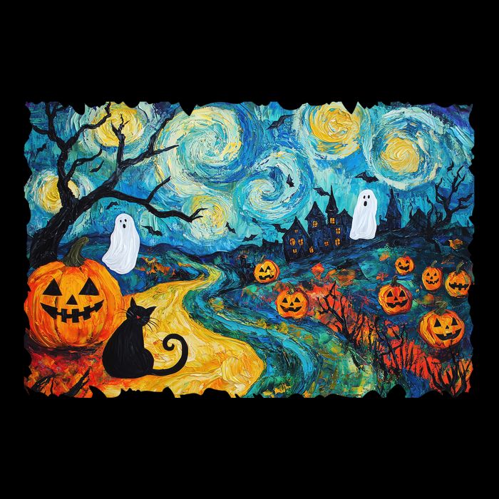 Funny Classic Van Gogh Inspired Halloween Scene City Backpack
