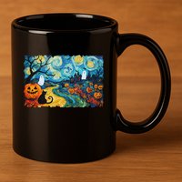 Funny Classic Van Gogh Inspired Halloween Scene 11oz C Handle Ceramic Mug