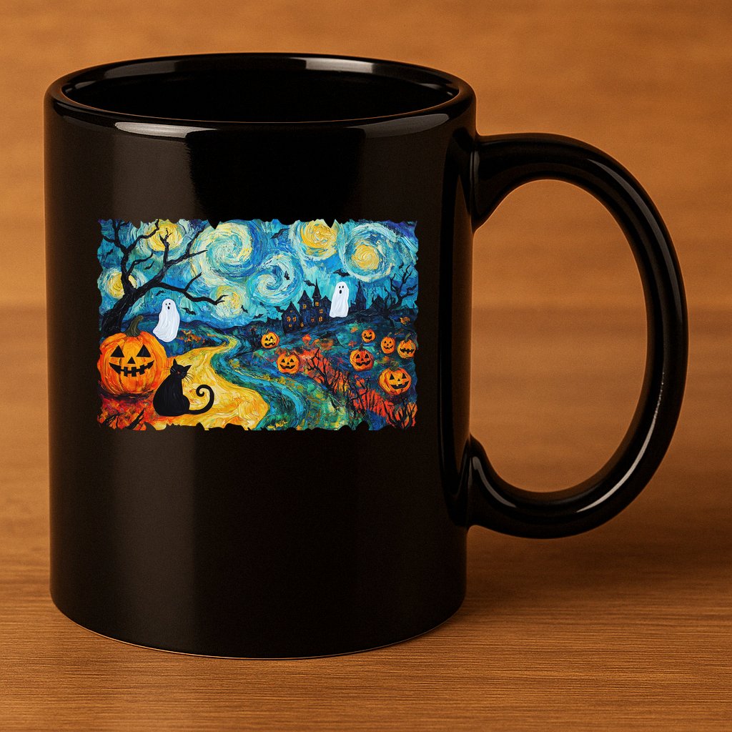 Funny Classic Van Gogh Inspired Halloween Scene 11oz C Handle Ceramic Mug